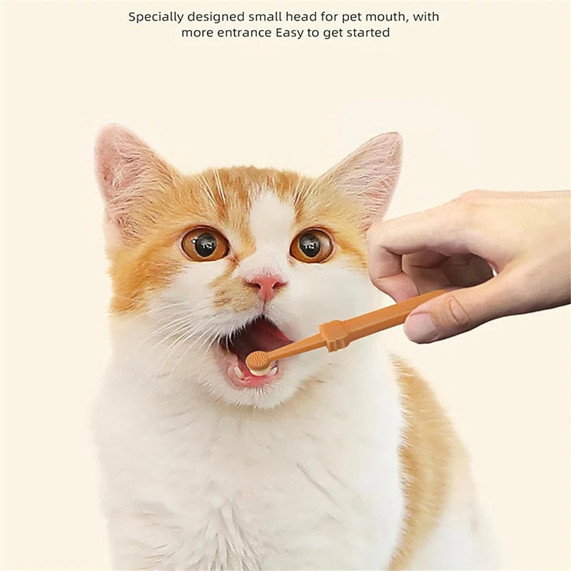 2Pcs Dog Toothbrush Plastic Pet Toothbrush with Soft Silicone Tongue Scraper Massage Multi-Angle Pets Cleaning Brush